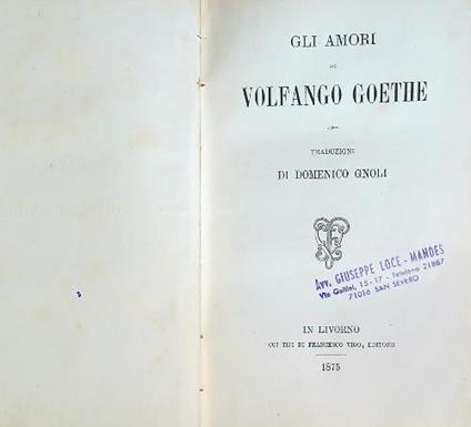 Gli amori di Volfango Goethe - Domenico Gnoli - copertina