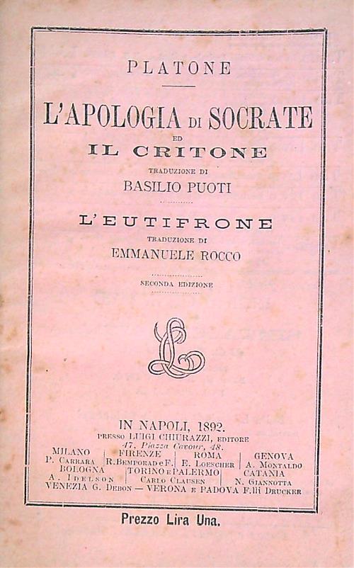 L' apologia di Socrate ed il Critone - Basilio Puoti - copertina