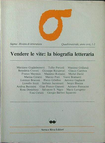 Sigma 1-2/1984 - Vendere le vite: la biografia letteraria - copertina