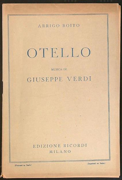 Otello. Dramma lirico in quattro atti - Verdi - copertina