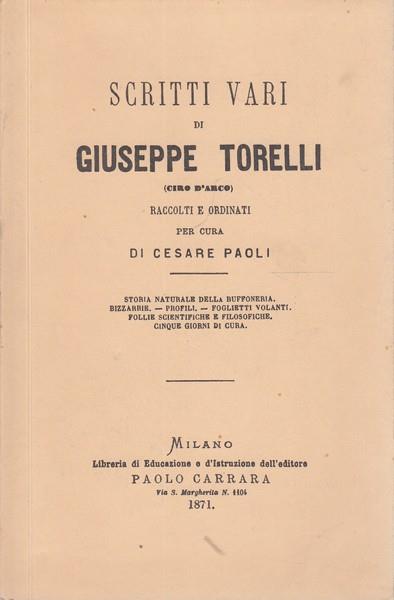 Scritti vari - Giuseppe Torelli - copertina