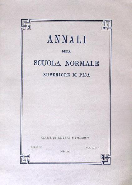 Annali della Scuola Normale Superiore di Pisa Serie III, Vol XIII, 4 - 1983 - copertina