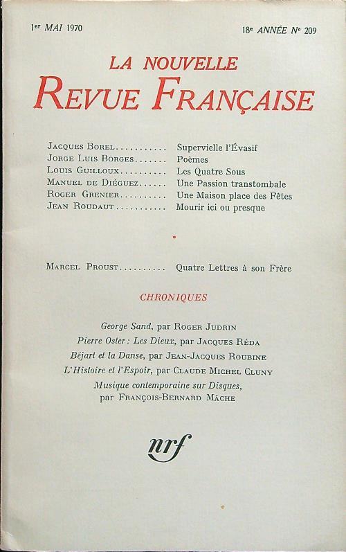 La nouvelle revue francaise 209/mai 1970 - copertina