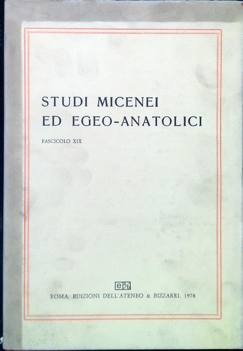 Studi Micenei ed Egeo-Anatolici. Fascicolo XIX - copertina