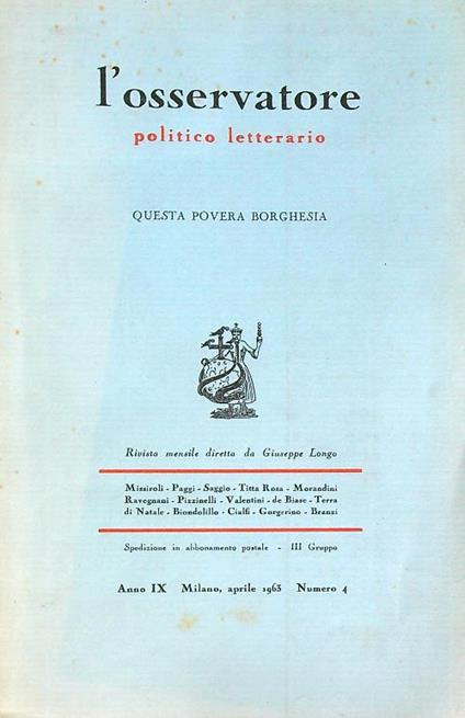 L' osservatore politico letterario n.4/aprile 1963 - copertina