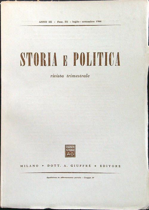 Storia e politica fasc. III luglio-settembre 1964 - copertina