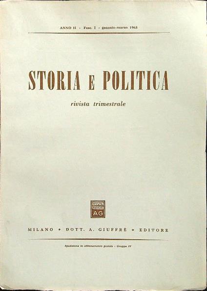 Storia e politica fasc. I gennaio-marzo 1963 - copertina