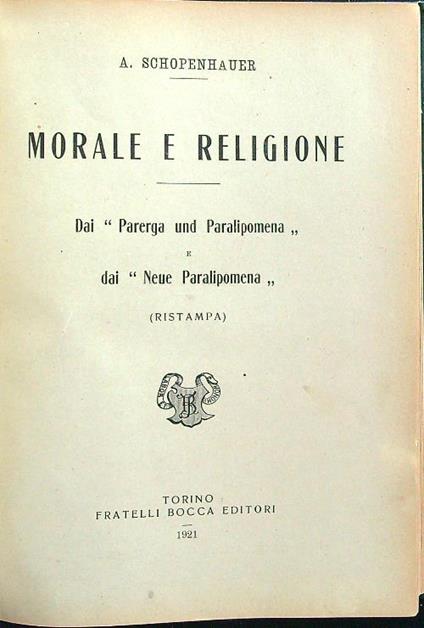 Morale e religione - A. Schopenhauer - copertina