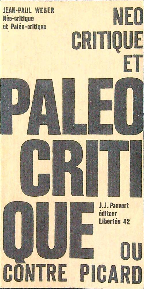 Neo-critique et paleo-critique ou Contre Picard - Jean Paul Weber - copertina