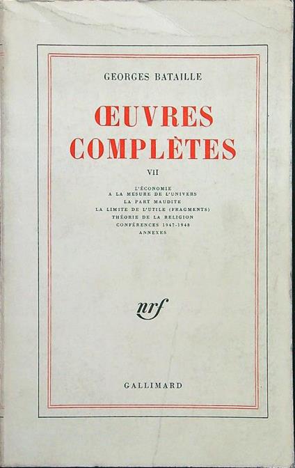 Oeuvres completes VII - Georges Bataille - copertina