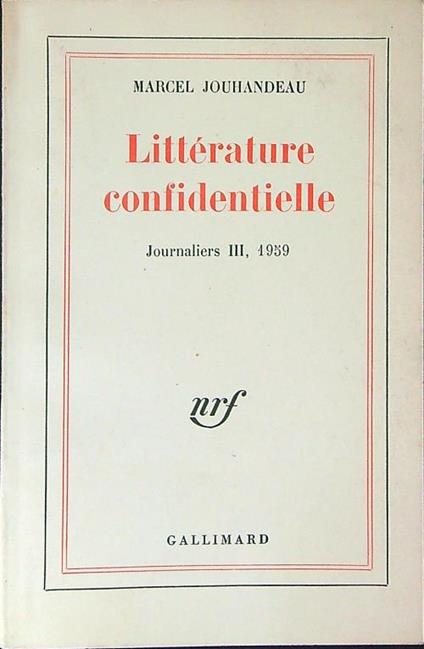 Litterature confidentielle  - Marcel Jouhandeau - copertina