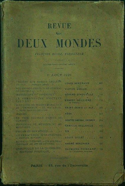 Revue de deux mondes I aout 1921 - copertina