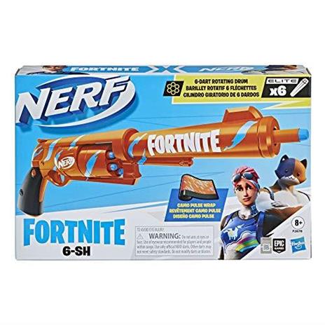 Nerf Fortnite  - 6 Shooter (blaster in colorazione Camo Pulse con caricamento con percussore caricatore a tamburo da 6 dardi - 3