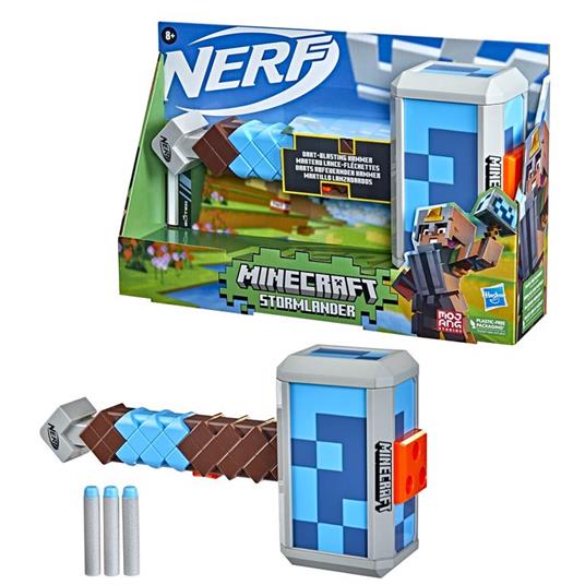 Nerf Minecraft - Martello lancia-dardi Stormlander, lancia 3 dardi, include 3 dardi originali Nerf Elite