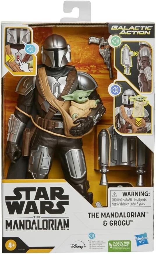 Hasbro Star Wars - Galactic Action, action figure elettroniche interattive del Mandaloriano e di Grogu da 30 cm - 2