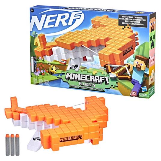 Nerf Minecraft - Balestra lancia-dardi Pillager's Crossbow, con armamento con impugnatura a retroazione