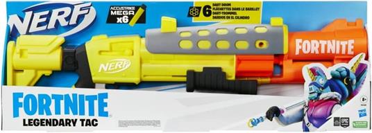 Hasbro - Nerf, Fortnite Legendary, Blaster TAC, design con copertura  gialla, tamburo a 6 dardi, 6 dardi