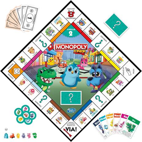 Monopoly Junior gioco da tavolo, tabellone fronte-retro, 2 giochi in 1, gioco Monopoly per bambini e bambine più piccoli - 4