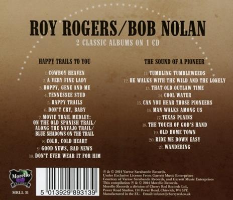 Happy Trails to You - The Sound of a Pioneer - CD Audio di Roy Rogers,Bob Nolan - 2