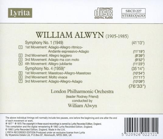 Sinfonie n.1, n.4 - CD Audio di William Alwyn - 2