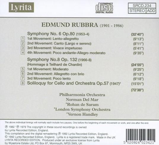 Sinfonie n.6, n.8 - CD Audio di Edmund Rubbra - 2