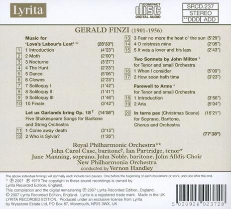 Love's Labours Lost - CD Audio di Gerald Finzi,Vernon Handley - 2