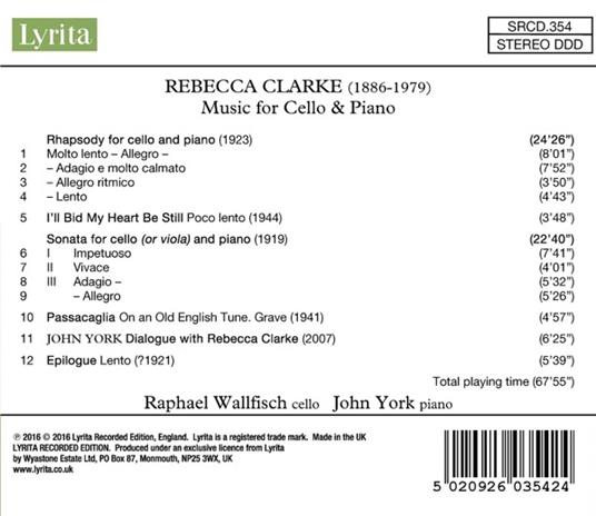 Music For Cello & Piano - CD Audio di Rebecca Clarke - 2