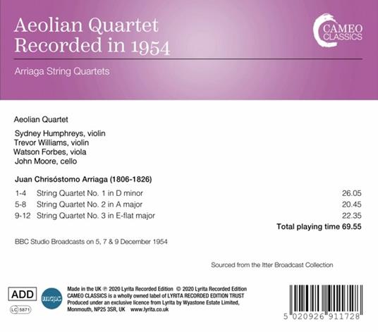 Arriaga. The Three String Quartets - CD Audio di Aeolian Quartet - 2