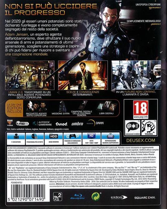 Deus Ex: Mankind Divided Day One Edition - PS4 - gioco per PlayStation4 -  Square Enix - Action - Adventure - Videogioco | IBS