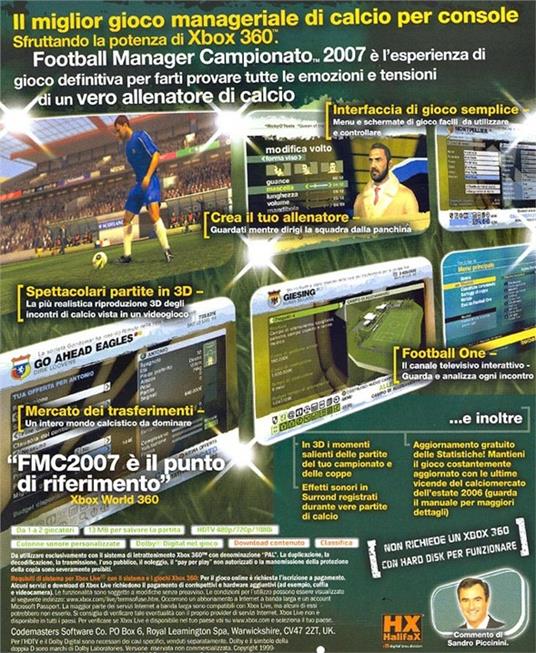 Football Manager Campionato 07 - gioco per Xbox 360 - Codemasters - Sport - Calcio  Manageriale - Videogioco | IBS