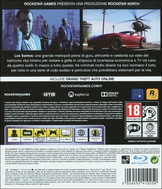 Grand Theft Auto V (GTA V) - gioco per PlayStation3 - Take-Two Interactive  - Action - Videogioco | IBS