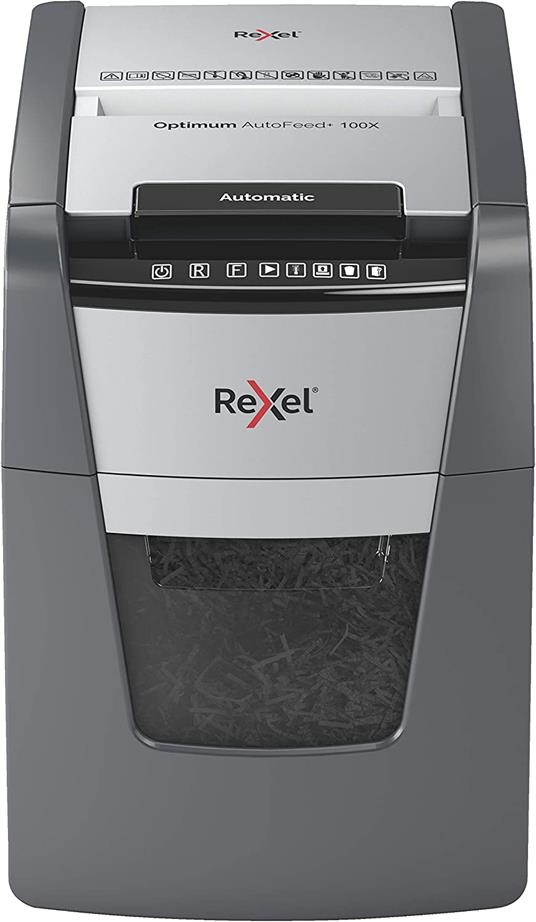 REXEL Optimum Auto Feed+, Distruggidocumenti Automatico, 100 Fogli, Taglio  a Fra