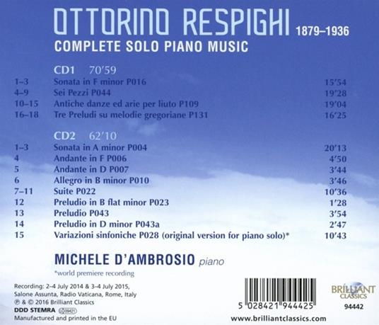 Opere per pianoforte (Integrale) - CD Audio di Ottorino Respighi - 2