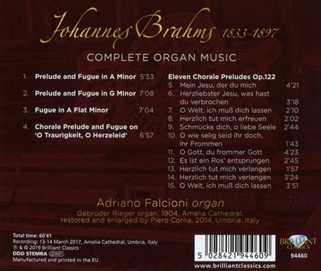 Musica per organo completa - CD Audio di Johannes Brahms,Adriano Falcioni - 2