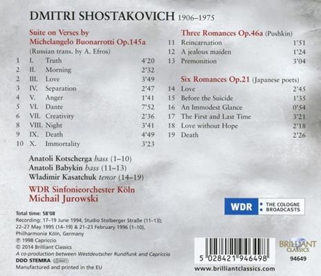 Michelangelo Suite - Opere Vocali - CD Audio di Dmitri Shostakovich - 2