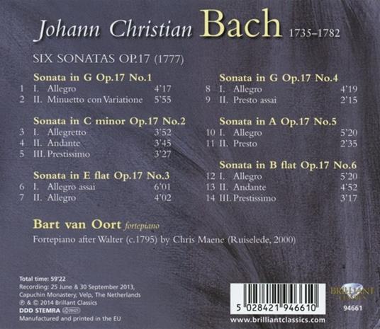 Sonate per fortepiano op.17 - CD Audio di Johann Christian Bach - 2