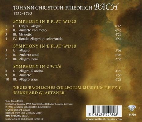 Sinfonie Wi-6, Wi-10, Wi-20 - CD Audio di Johann Christoph Friedrich Bach - 2