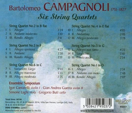 6 Quartetti per archi - CD Audio di Bartolomeo Campagnoli - 2