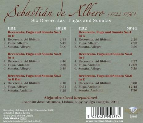 Sei ricercate - Fughe - Sonate - CD Audio di Sebastian de Albero - 2