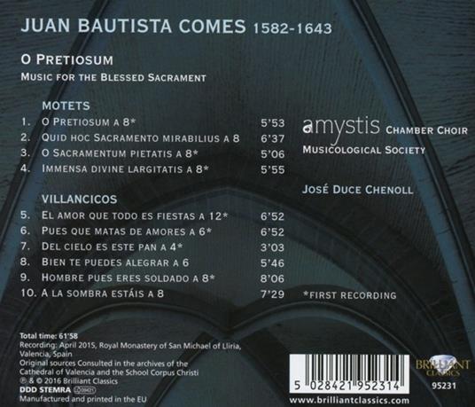 O Pretiosum. Musica per il Santissimo Sacramento - CD Audio di Joan Baptista Comes - 2