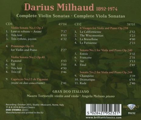 Sonate per violino - Sonate per viola - CD Audio di Darius Milhaud - 2