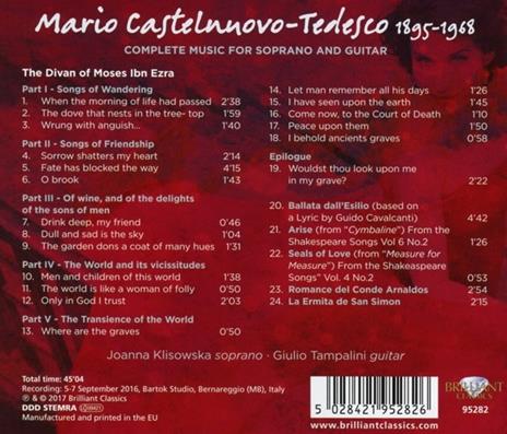 Musica per soprano e chitarra - CD Audio di Mario Castelnuovo-Tedesco,Giulio Tampalini,Joanna Klisowska - 2