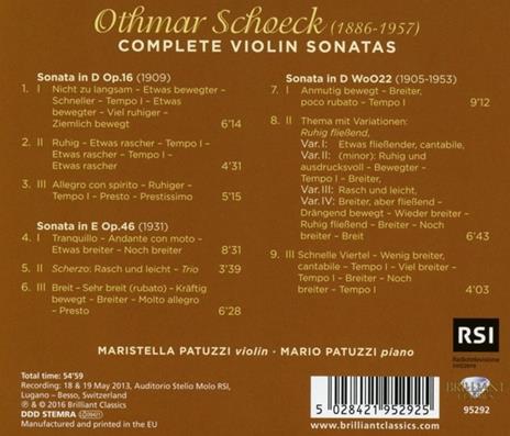 Complete Violin Sonatas - CD Audio di Othmar Schoeck - 2