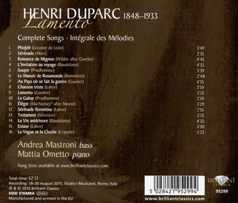 Lamento - Mélodies - CD Audio di Henri Duparc - 2