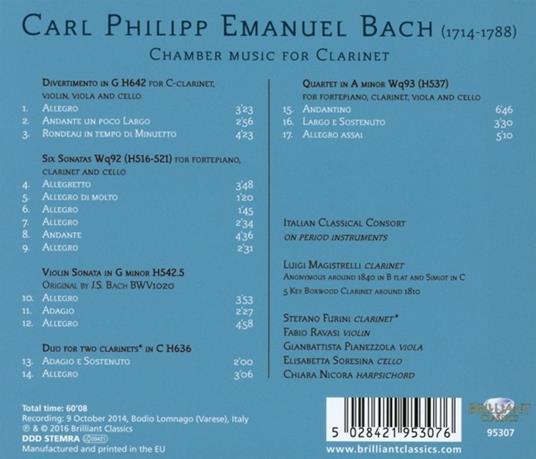 Muisca da camera con clarinetto - CD Audio di Carl Philipp Emanuel Bach - 2