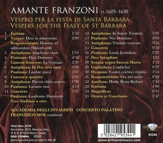 Vespro per la festa di santa Barbara - CD Audio di Amante Franzoni - 2