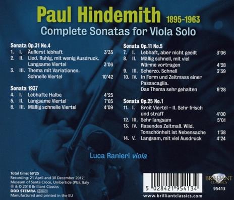 Sonate per Viola Sola n.1 Op.25, n.4 Op.31, n.5 Op.11 - Sonata 1937 - CD Audio di Paul Hindemith - 2