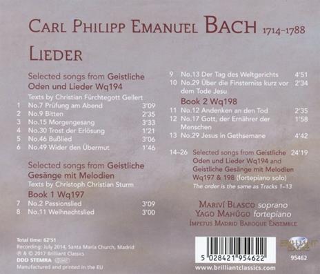 Lieder - CD Audio di Carl Philipp Emanuel Bach,Yago Mahugo - 2