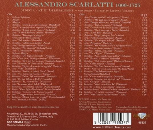 Sedecia, Re di Gerusalemme. Oratorio - CD Audio di Alessandro Scarlatti,Estevan Velardi - 2