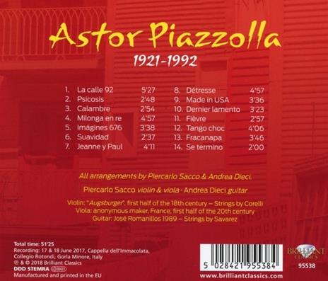 La Calle 92. Brani per violino e chitarra - CD Audio di Astor Piazzolla,Andrea Dieci - 2